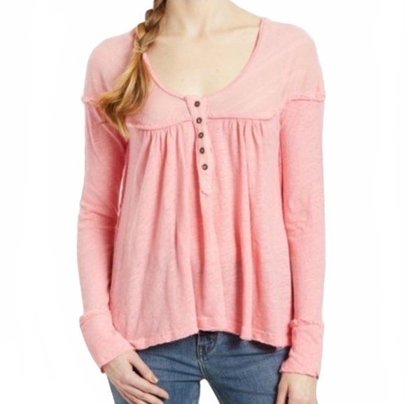 Free People Sugar Coral Down Under Henley Top - Picture 1 of 8